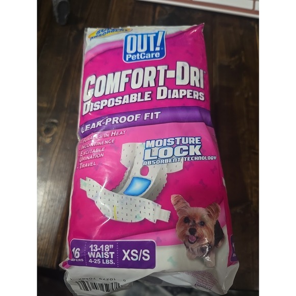 OUT! Petcare Disposable Dog Diapers for Female Dogs, Dog Heat Diapers 16 Count - Picture 2 of 3